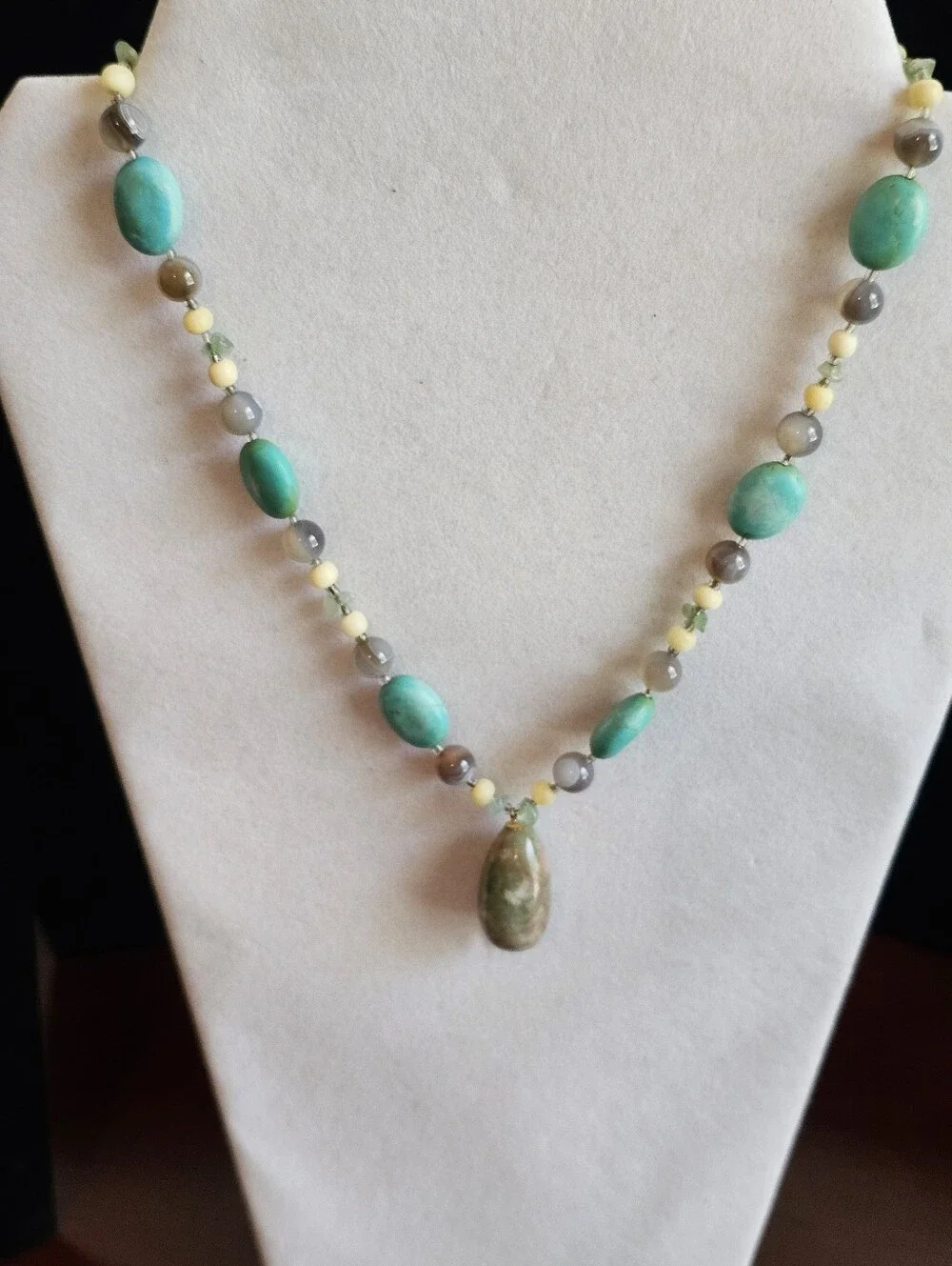 Artisan Natural Turquoise Mixed Gemstone Beaded Drop Necklace